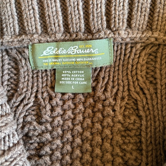 NWOT: Eddie Bauer Y2K Woman’s Large Dark Chocolate Cable Knit Cowl Sweater - Picture 2 of 6
